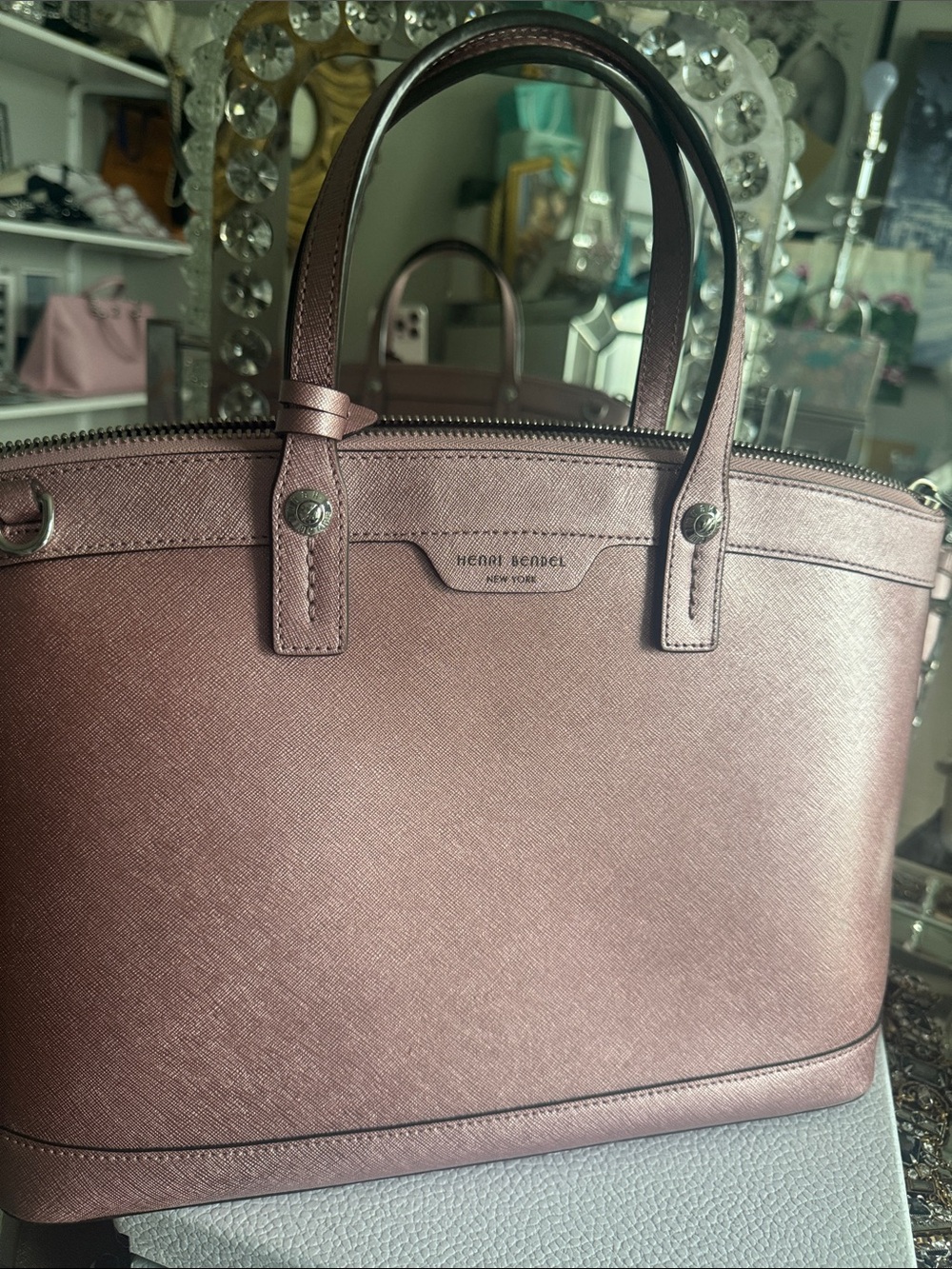 henri bendel Rose Metallic Saffiano Leather Tote